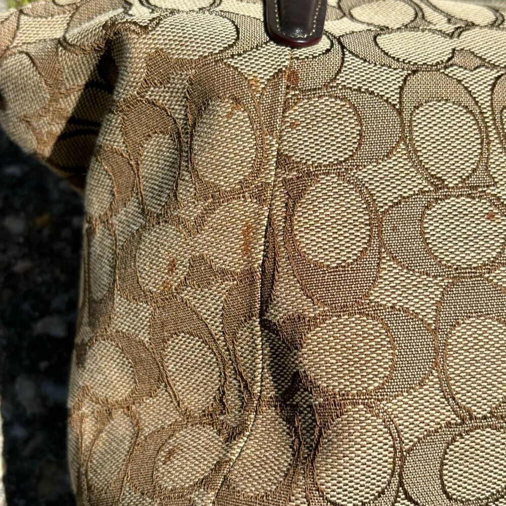 COACH Signature Jacquard Fabric Leather Tote Bag Beige/Brown Large - Picture 15 of 16